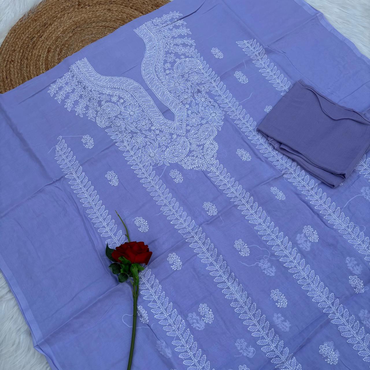 Madhuri Voile Cotton Chikankari Unstitched 3 pc set - Purple Colour