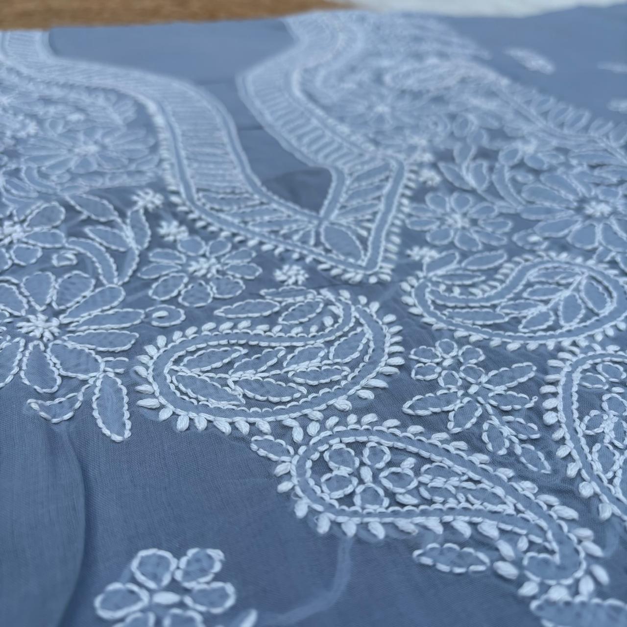 Madhuri Voile Cotton Chikankari Unstitched 3 pc set - Grey Colour