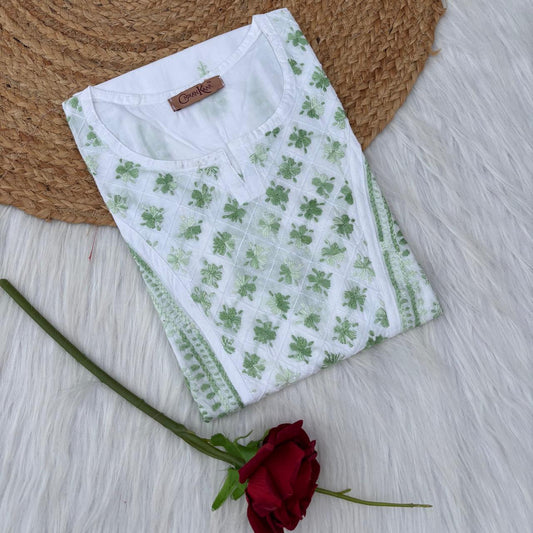 Zoya Cotton Lucknowi Chikankari Kurti - Parrot Green Color