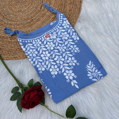Safa Rayon Chikankari Noodle Strap Short Kurti -  Sky blue colour (Length - 38")