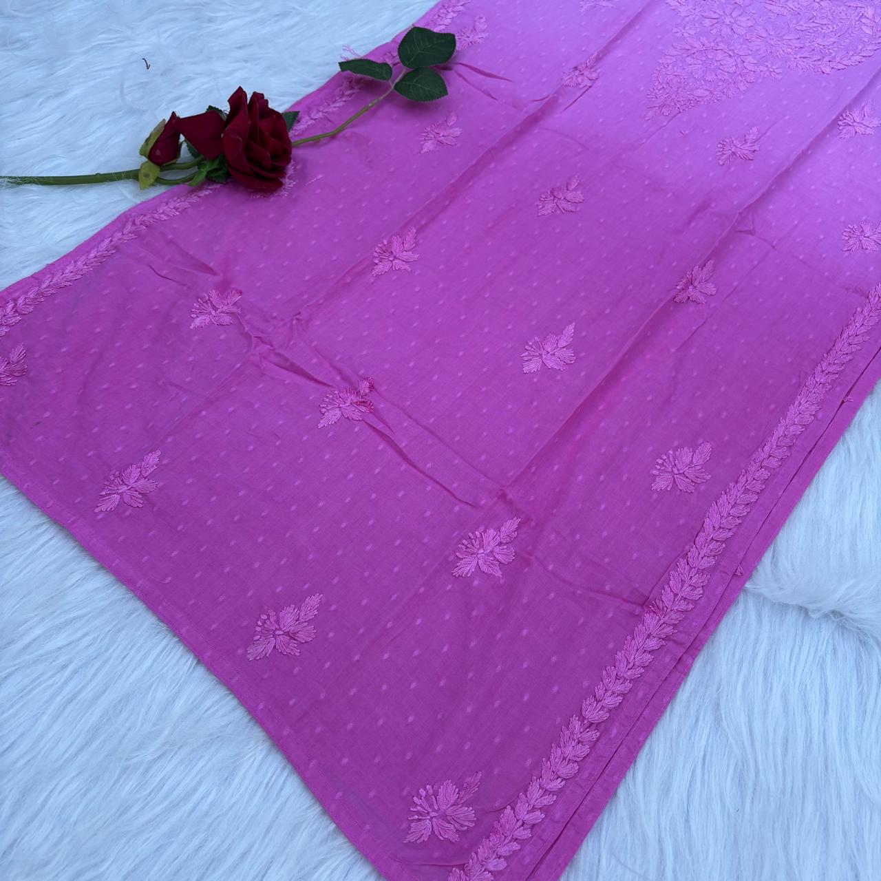 Tamanna Ombre Shaded Dobby Cotton Chikankari Kurti - Pink Colour