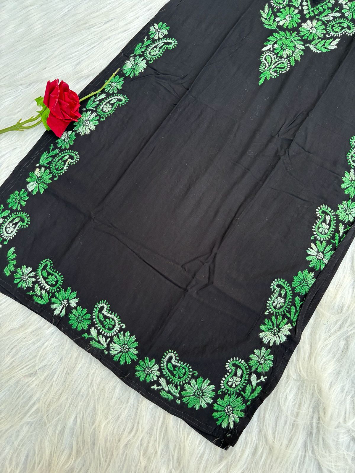 Ghada Soft Rayon Lucknowi Handwork Chikankari Kurti - Green Colour