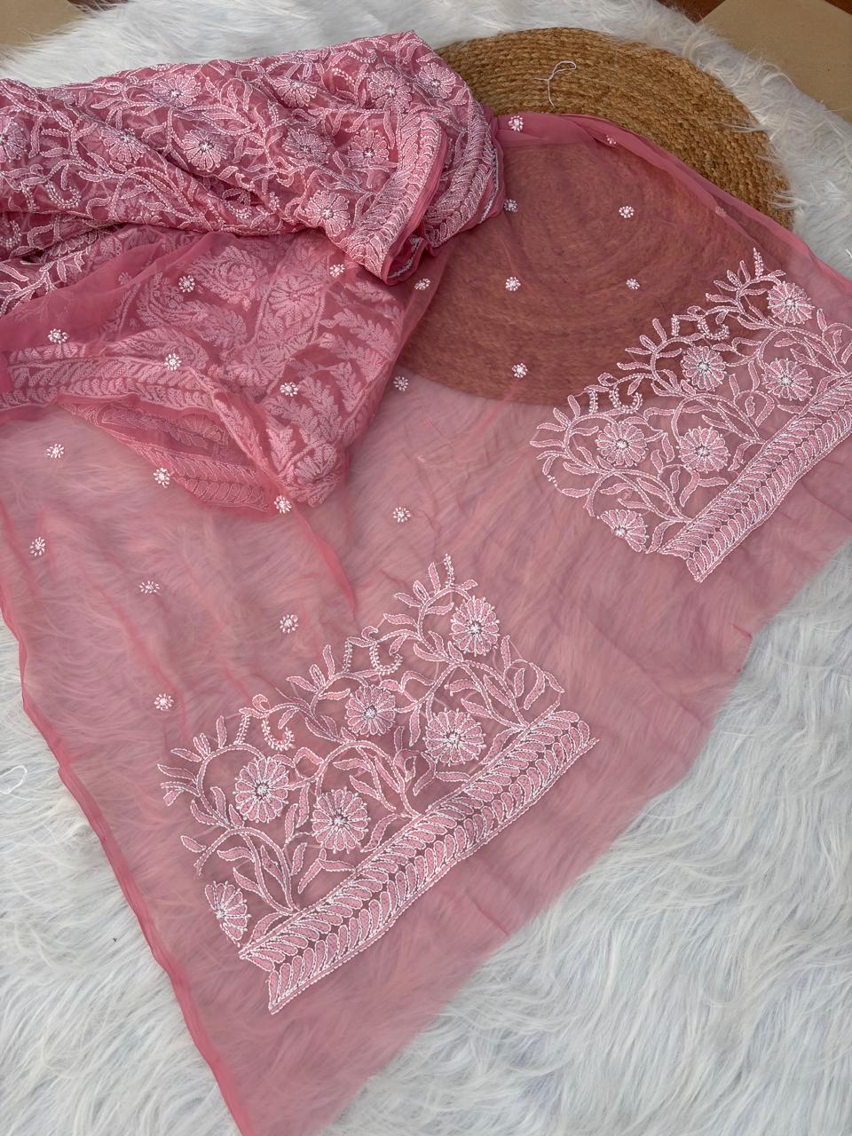 Shehnaz Georgette Full Jaal Saree with Unstitched blouse -  Gazri colour