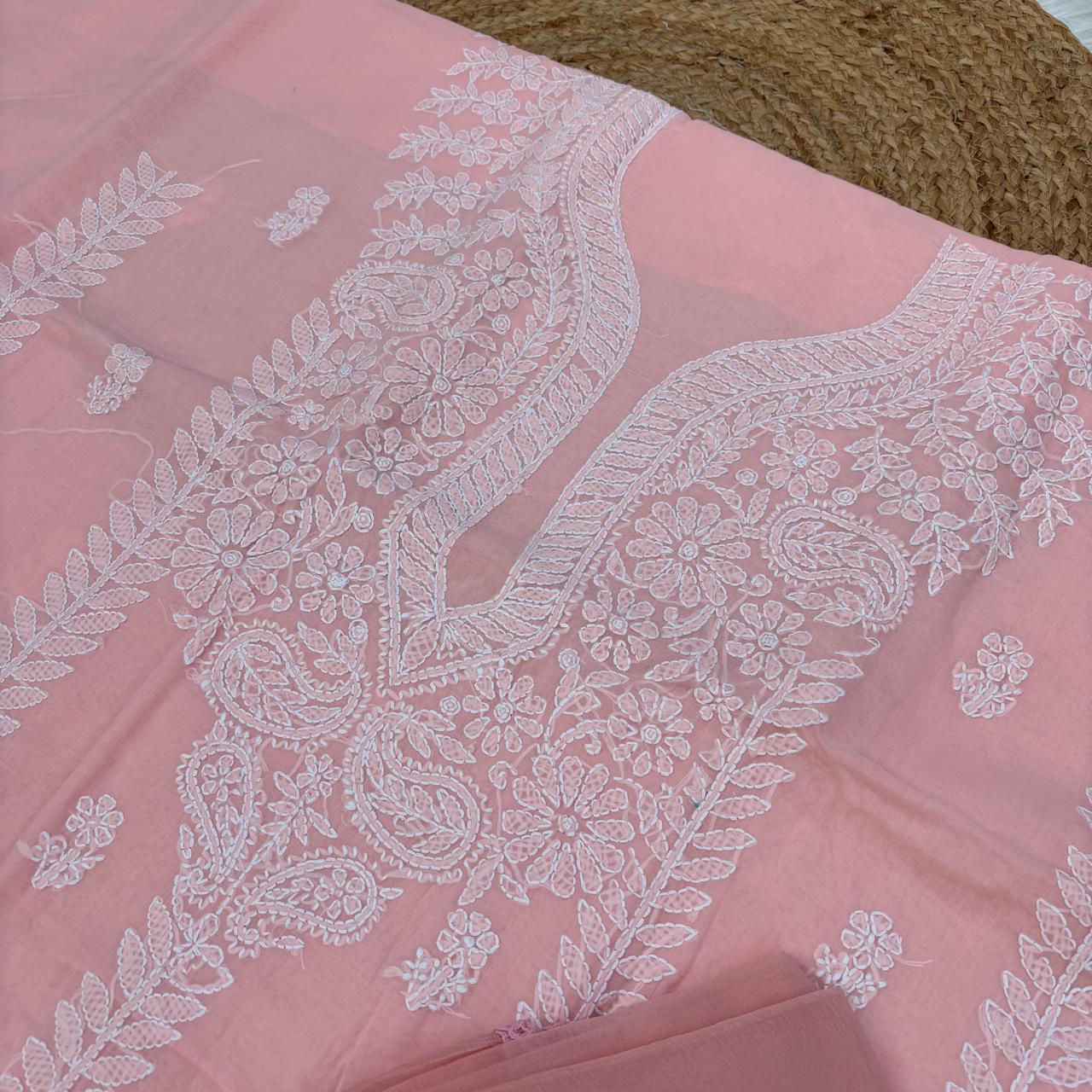 Madhuri Voile Cotton Chikankari Unstitched 3 pc set - Skin Colour