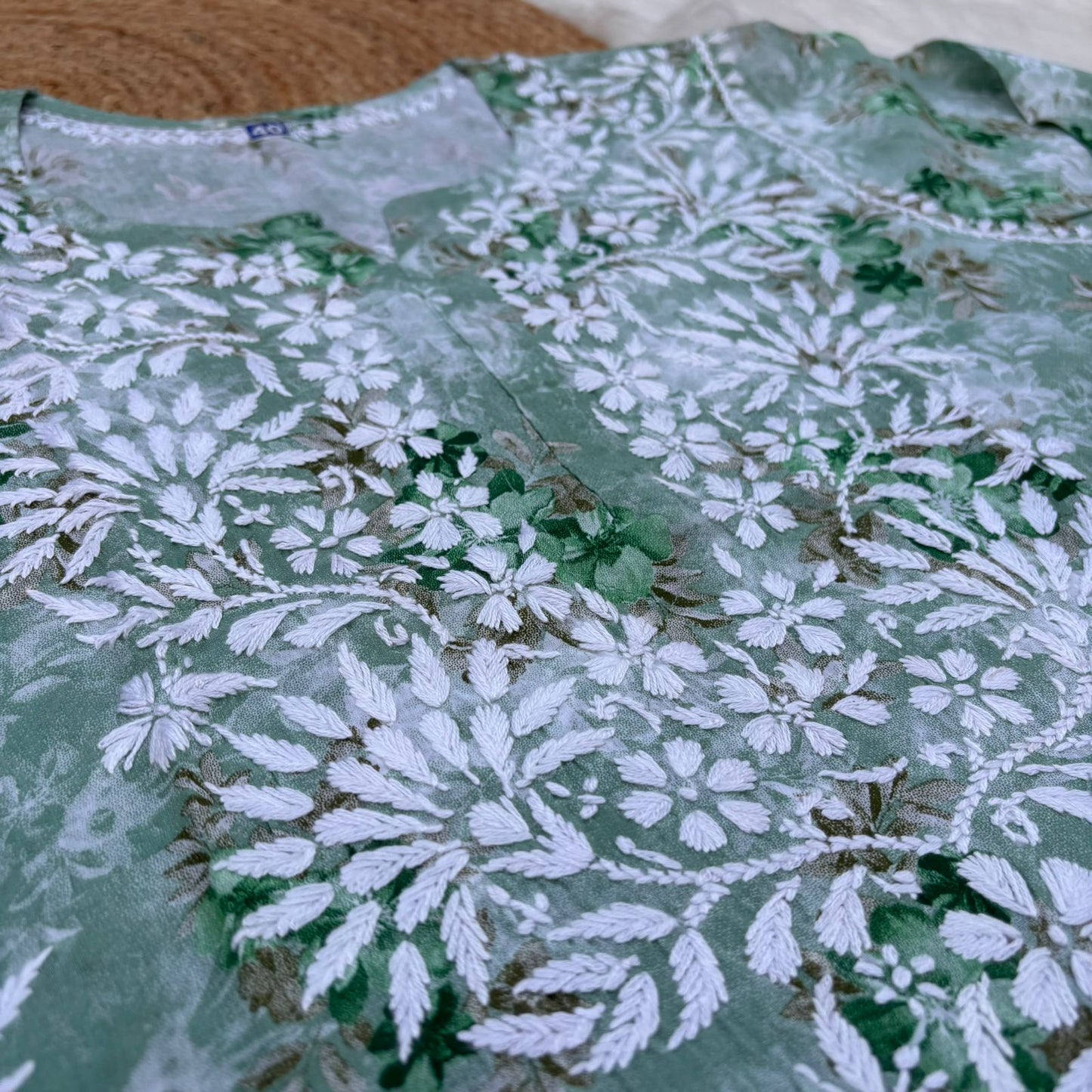 Fawziya Pure Mulmul Chikankari  Handwork Kurti - Dark Green Colour