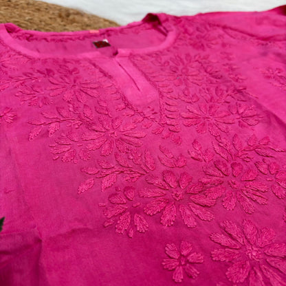 Sofia Ombre Shaded Soft Rayon Chikankari Short Kurti - Dark Pink Colour - Chikankaar