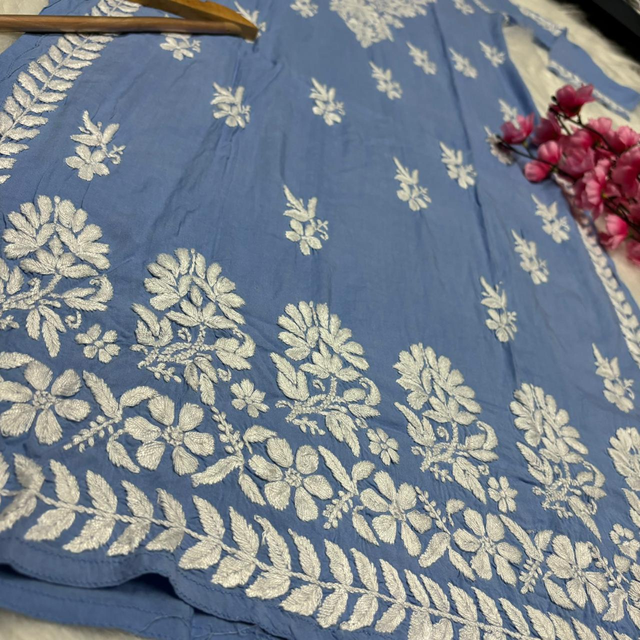 Avneet Kaur Inspired Modal Chikankari Kurti - Sky Blue  colour