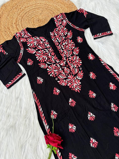 Shefrin Soft Rayon Lucknowi Handwork Chikankari Kurti - Gazri Colour