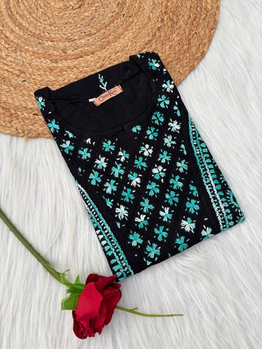 Maryam Handwork Cotton Lucknowi Chikankari Kurti - Sea Green Colour