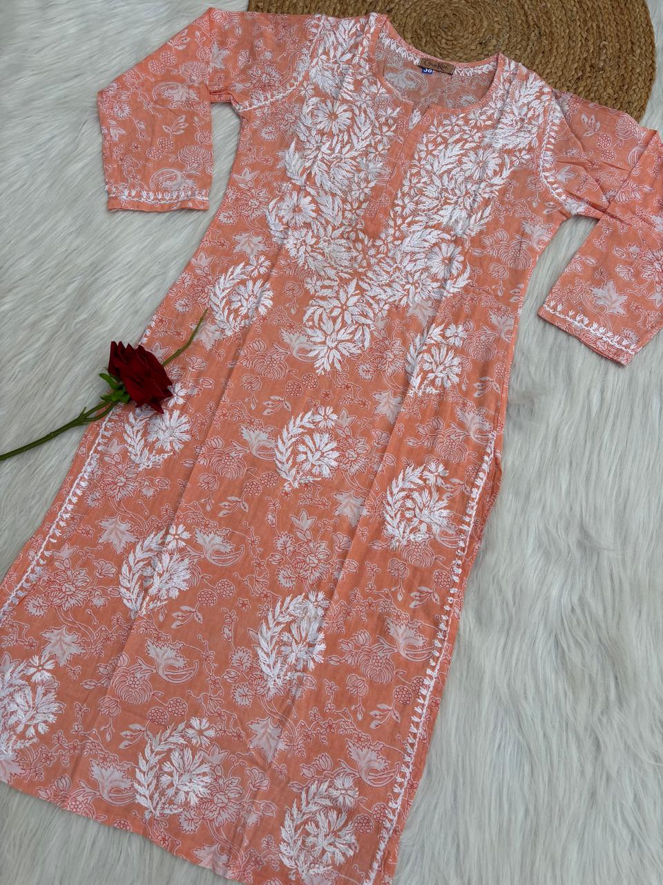 Sameera Pure Mulmul Chikankari Handwork Kurti - Skin Colour