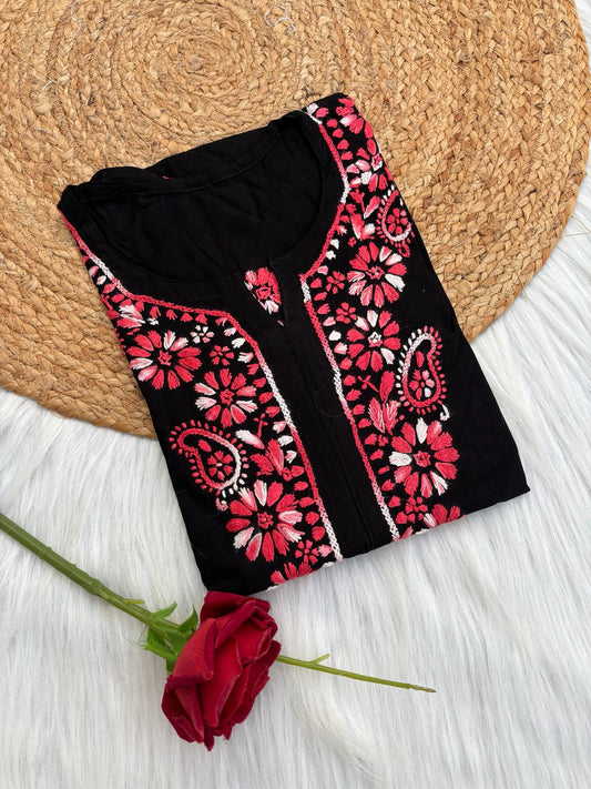 Ghada Soft Rayon Lucknowi Handwork Chikankari Kurti - Pink Colour