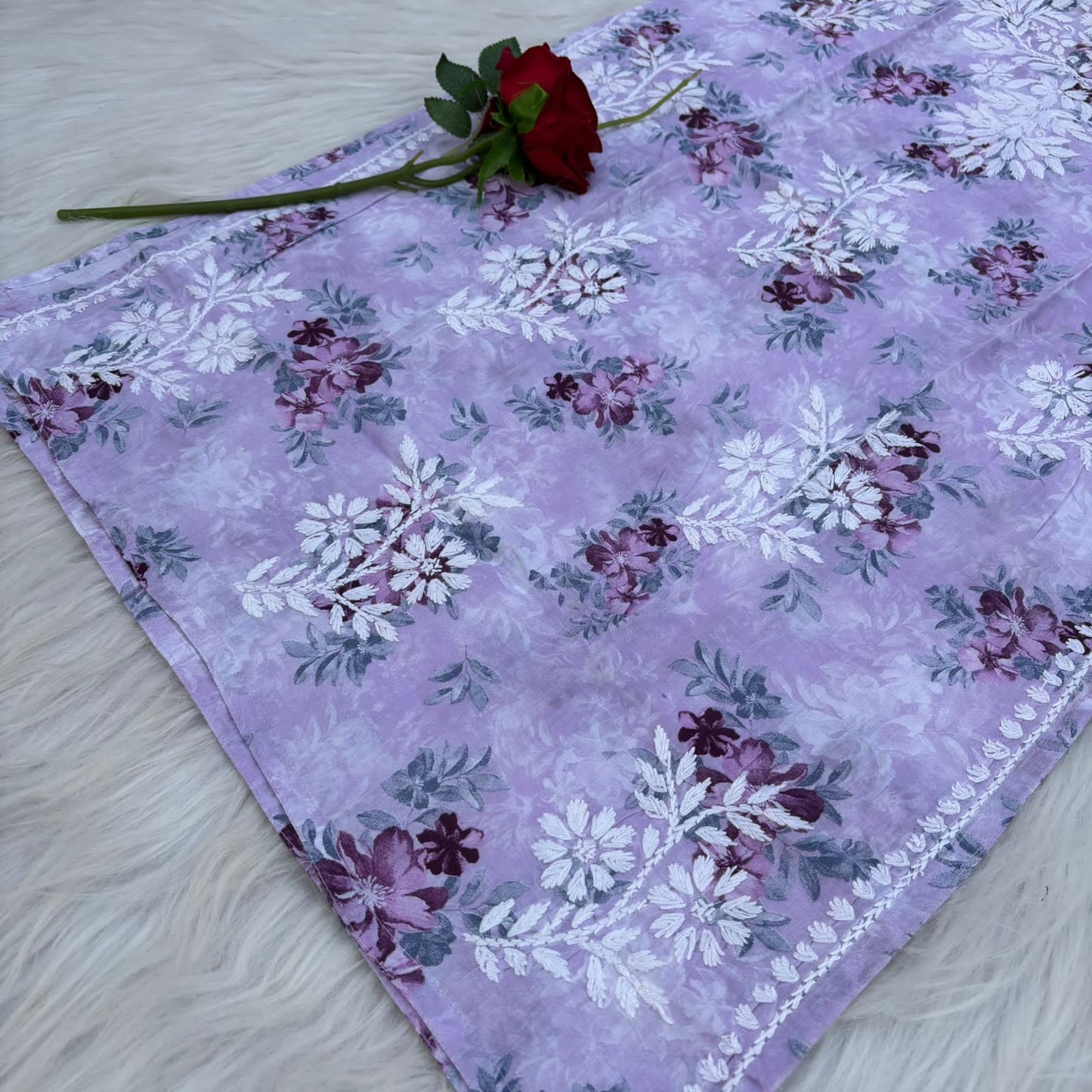 Fawziya Pure Mulmul Chikankari  Handwork Kurti -Purple Colour