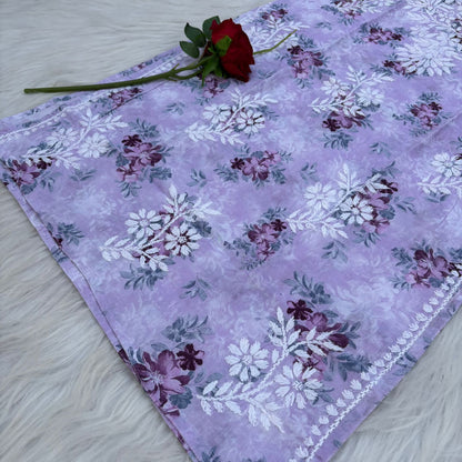 Fawziya Pure Mulmul Chikankari  Handwork Kurti -Purple Colour