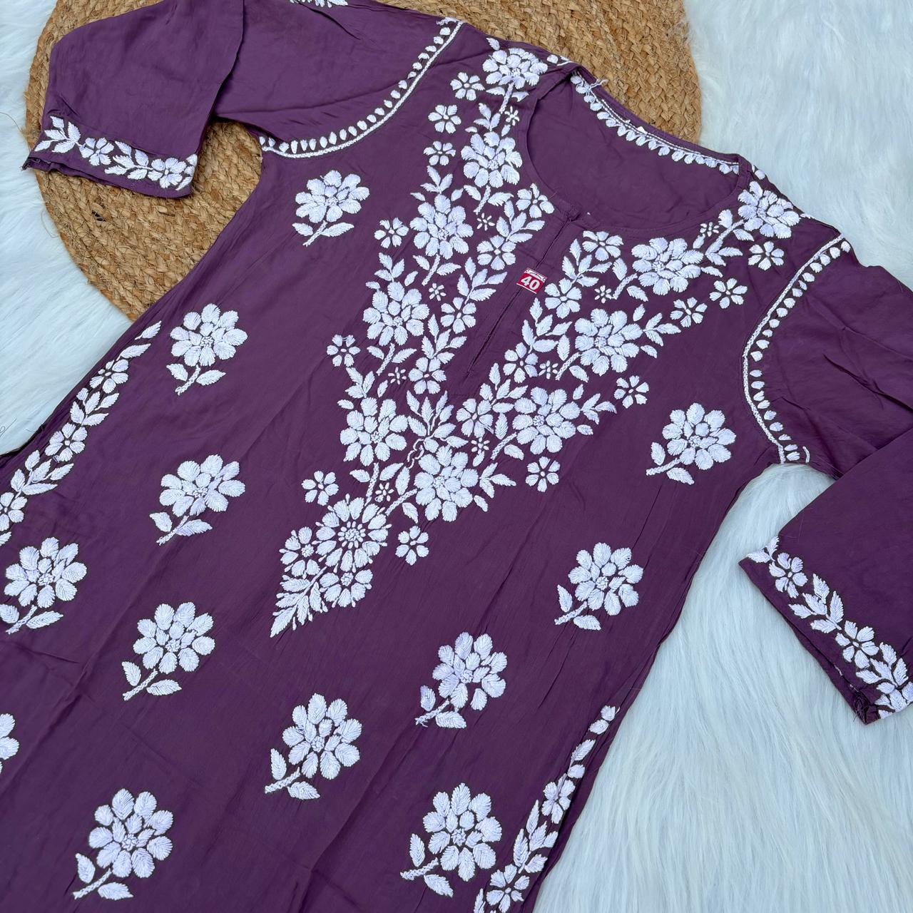 Avneet Kaur Inspired Modal Chikankari Kurti - Mauve colour