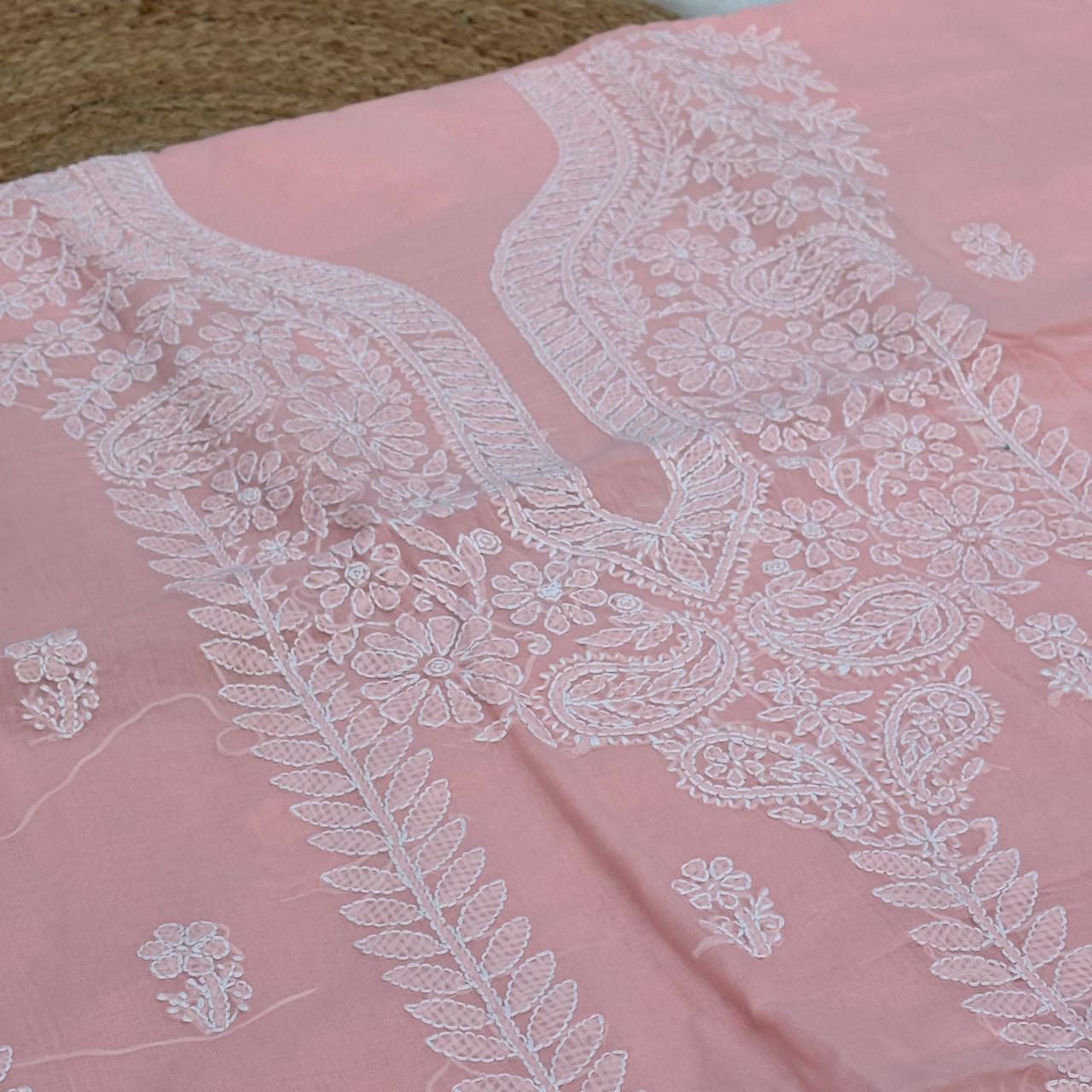 Madhuri Voile Cotton Chikankari Unstitched 3 pc set - Skin Colour
