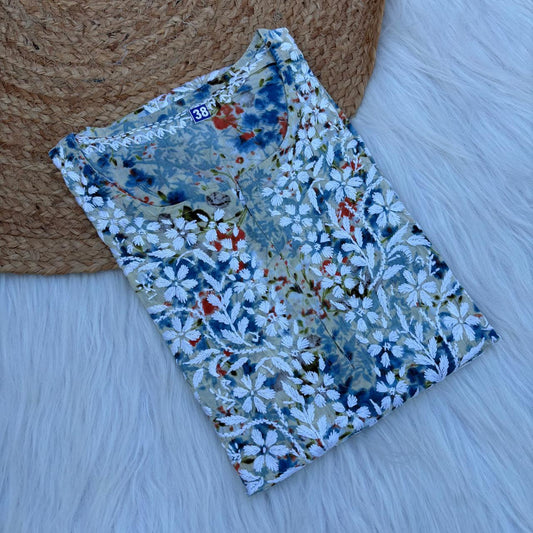 Fatima Pure Mulmul Chikankari  Handwork Kurti - Blue Colour