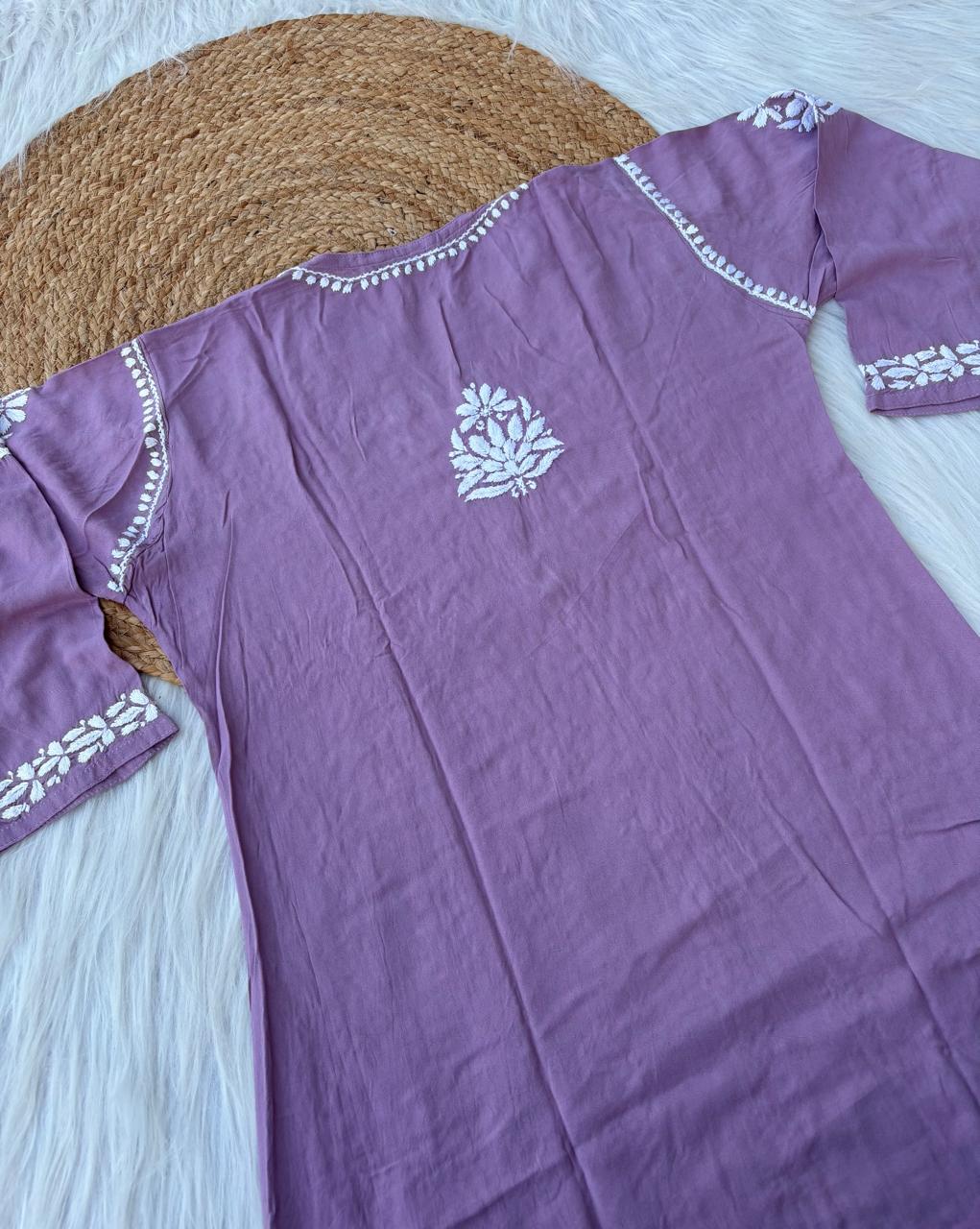 Samara Rayon Handwork Chikankari Kurti Plazo Set - Mauve Colour