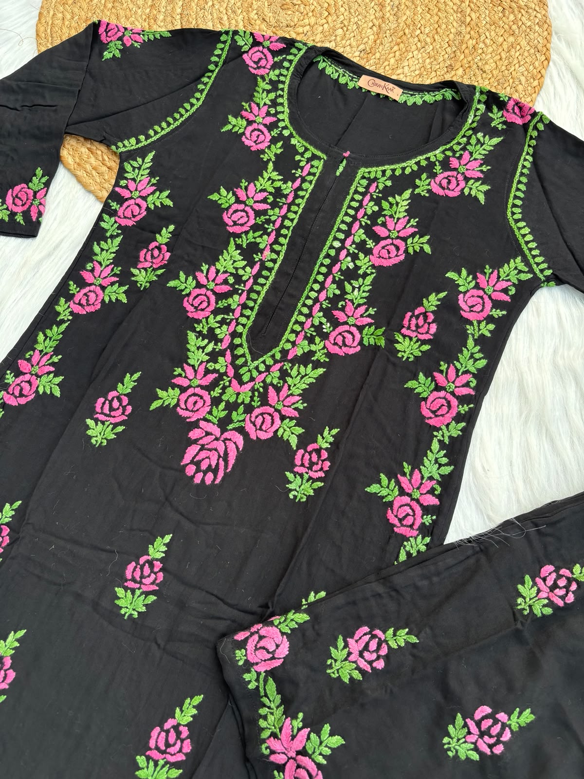 Sabah Rayon Handwork Chikankari Kurti Set - Pink Colour