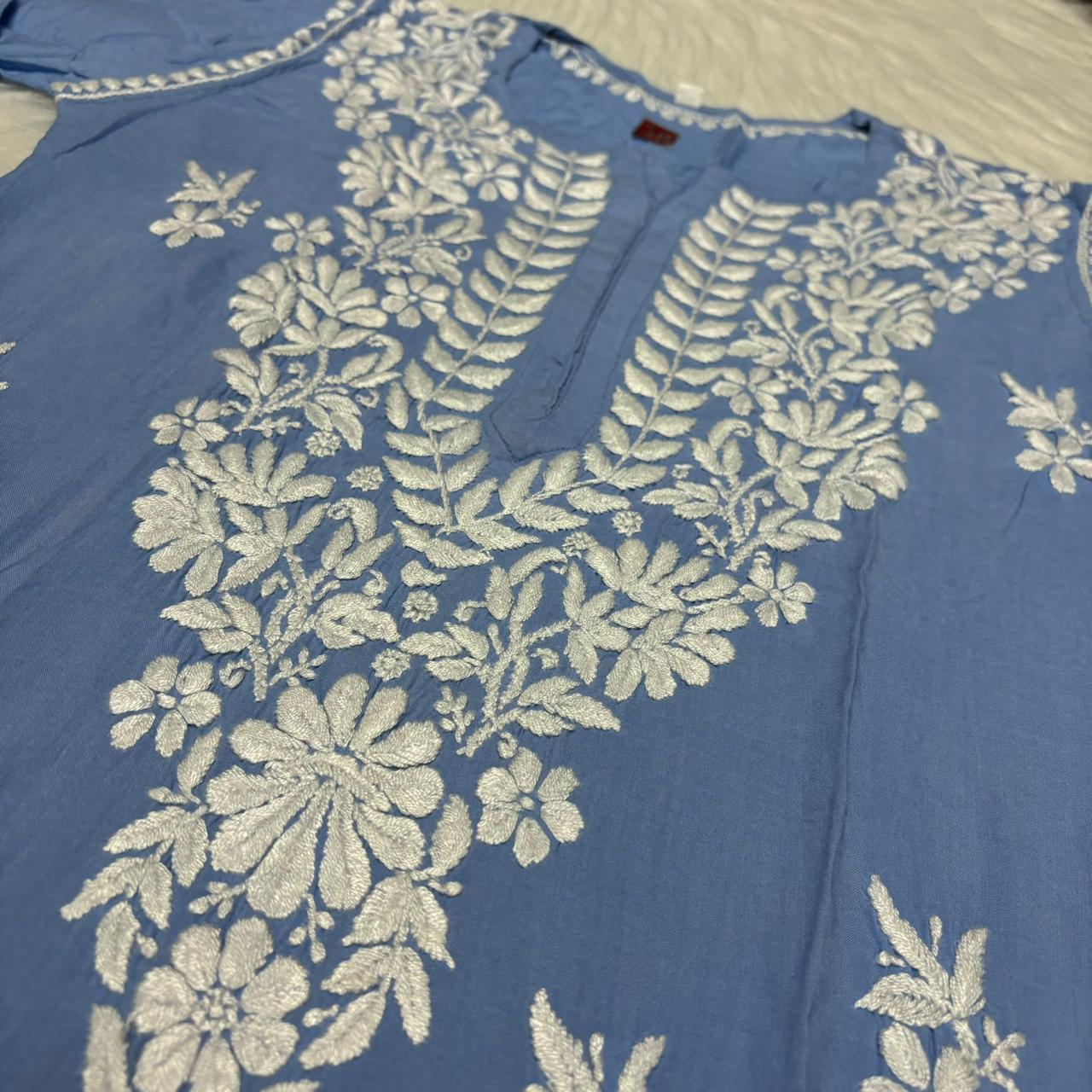 Avneet Kaur Inspired Modal Chikankari Kurti - Sky Blue  colour