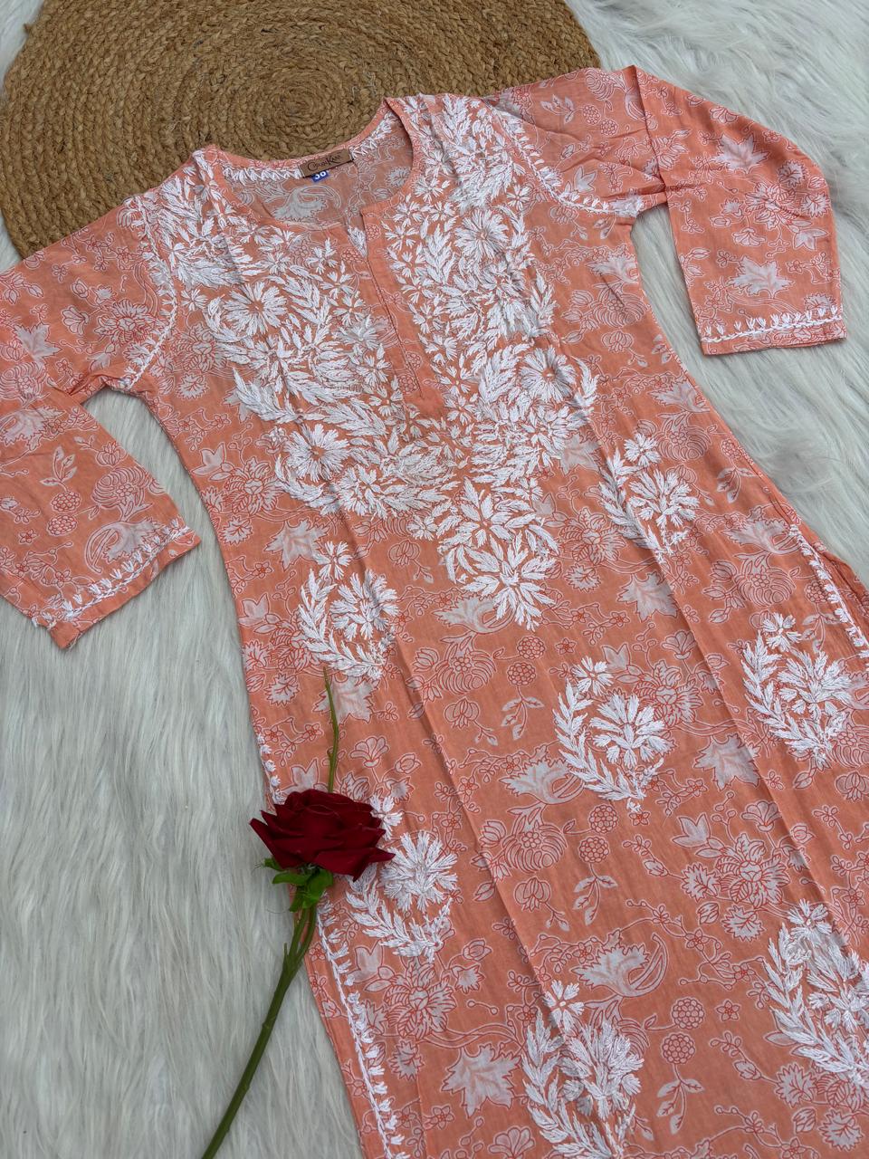 Sameera Pure Mulmul Chikankari Handwork Kurti - Skin Colour