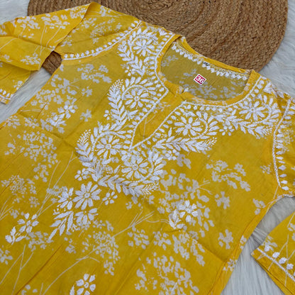 Malika Pure Mulmul Cotton Short Kurti - Yellow Colour