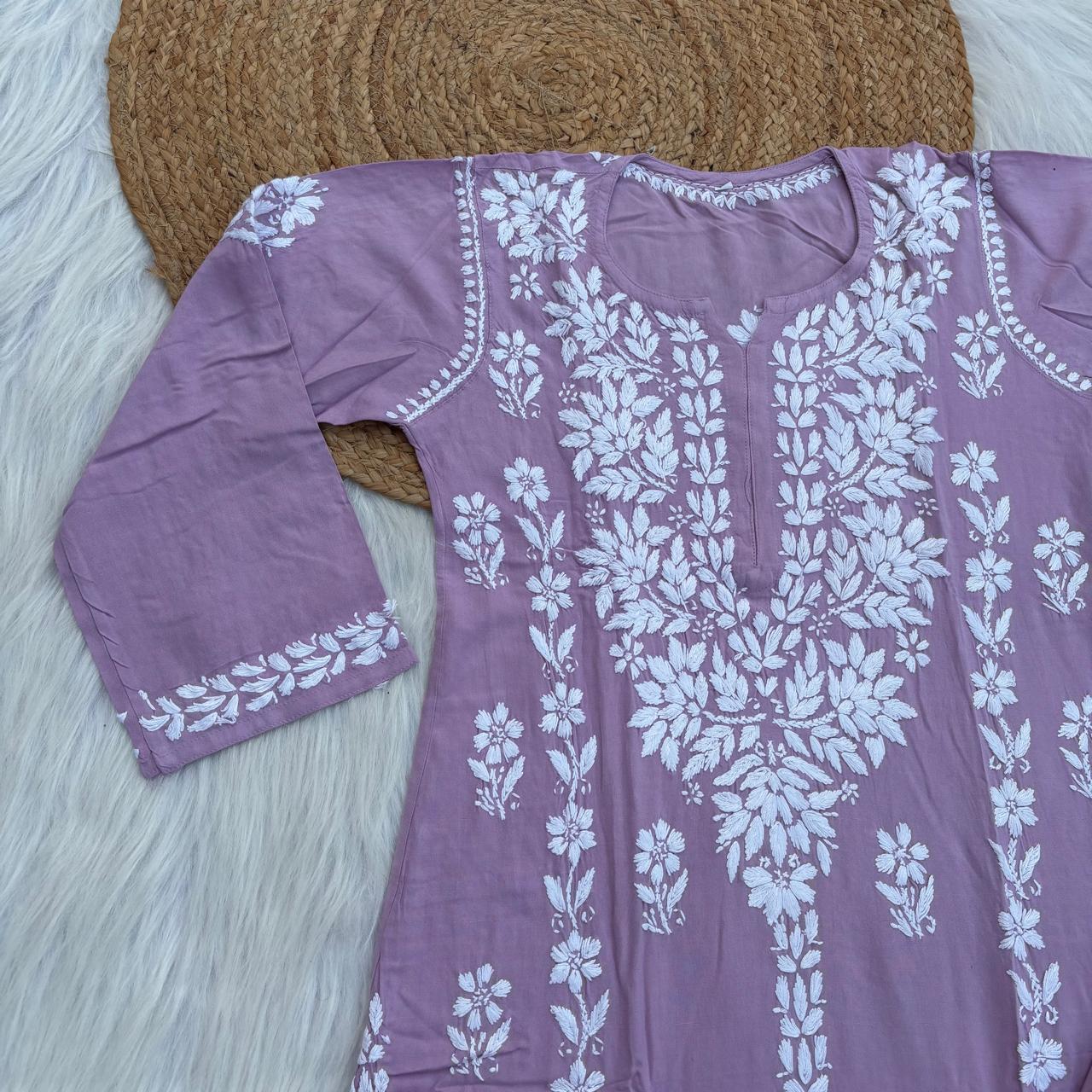 Samara Rayon Handwork Chikankari Kurti Plazo Set - Mauve Colour