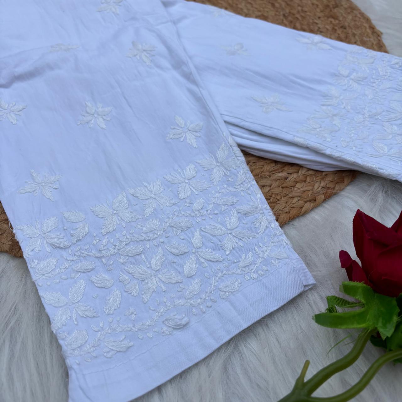 Sophia Pure Cotton Lycra Handwork Chikankari Pant- White
