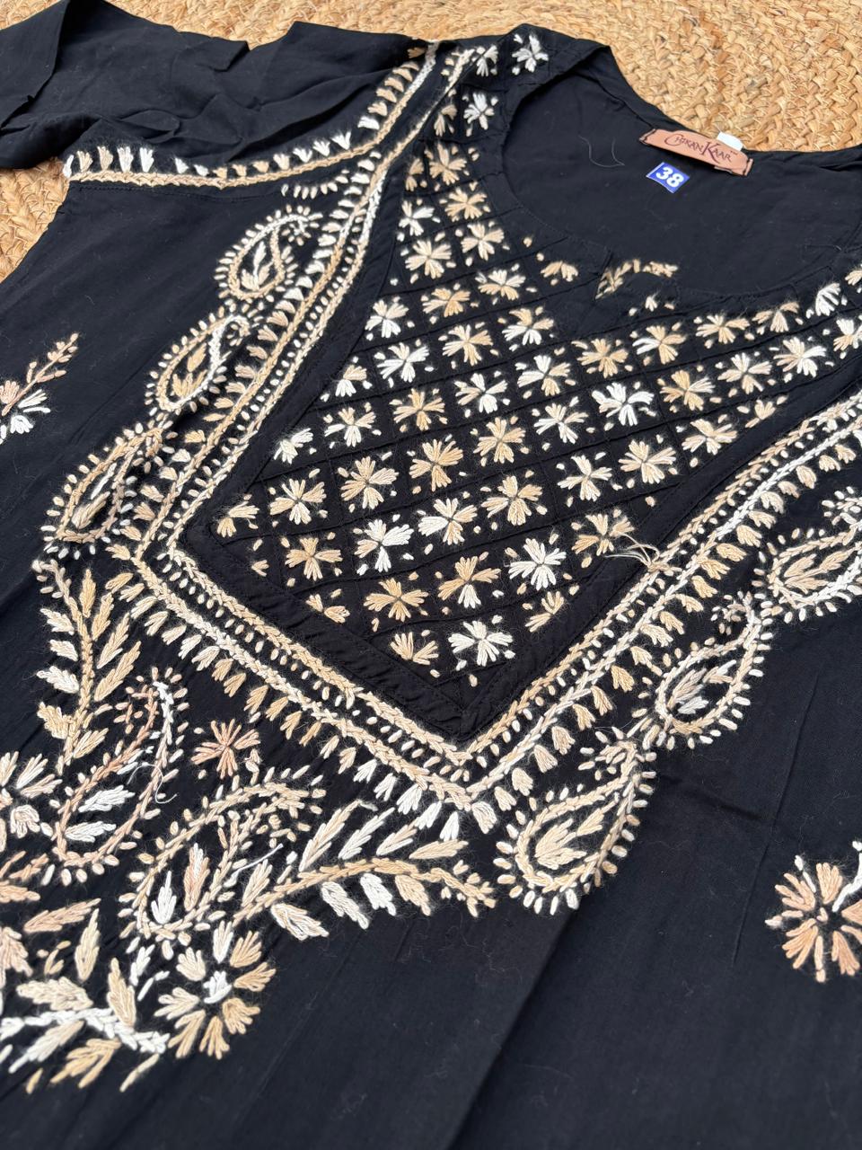 Maryam Handwork Cotton Lucknowi Chikankari Kurti - Yellow Colour