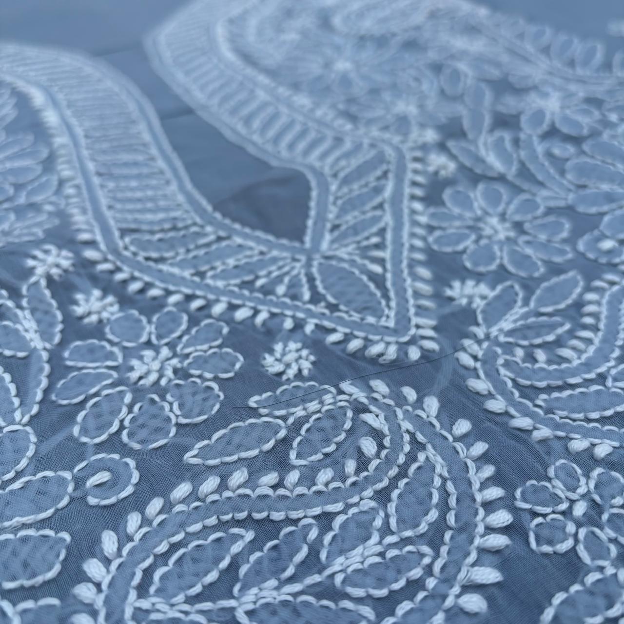 Madhuri Voile Cotton Chikankari Unstitched 3 pc set - Grey Colour