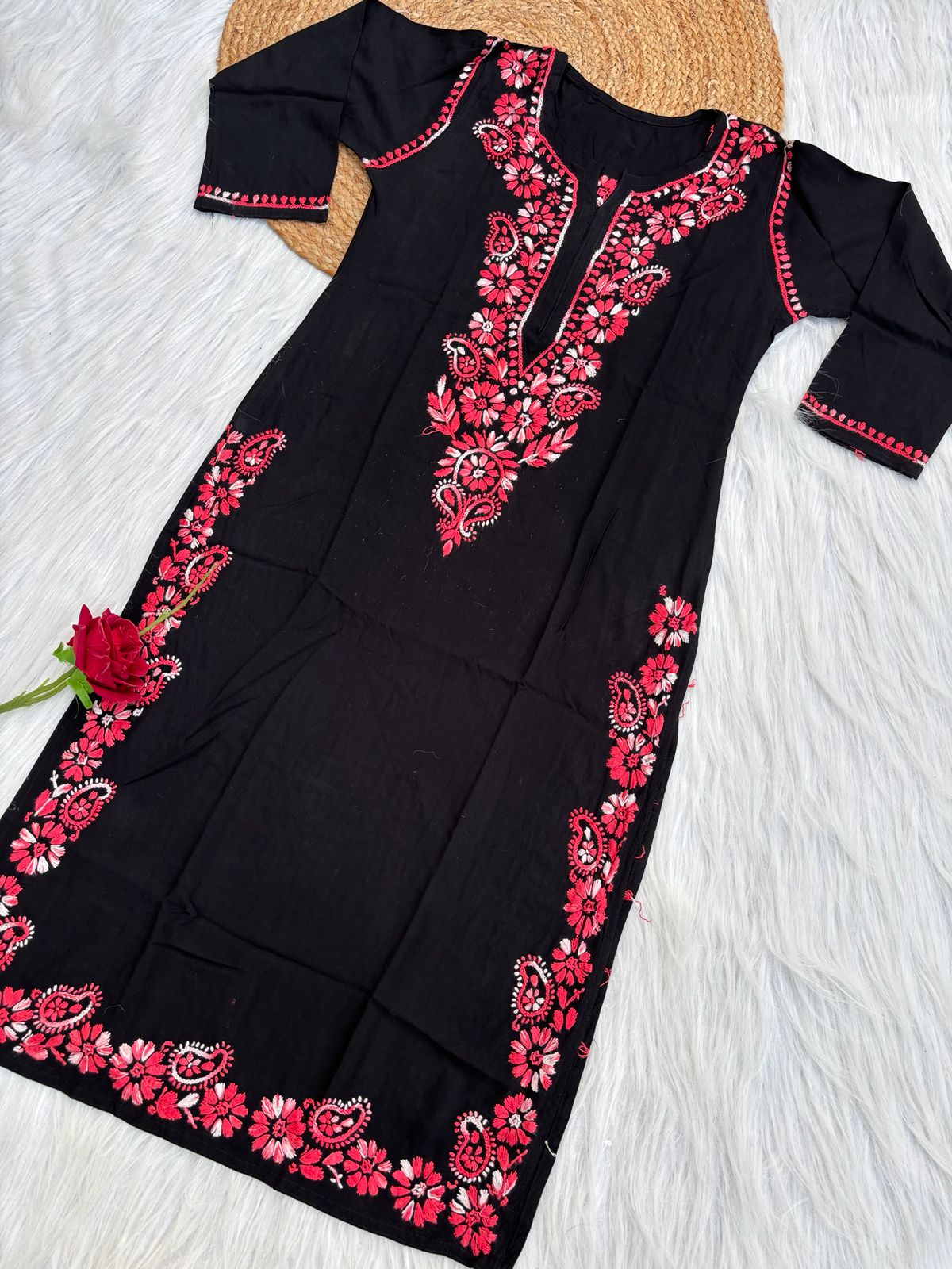 Ghada Soft Rayon Lucknowi Handwork Chikankari Kurti - gazri Colour