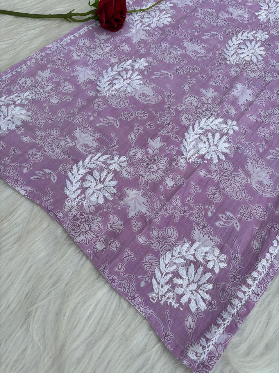 Sameera Pure Mulmul Chikankari Handwork Kurti - Lavender Colour