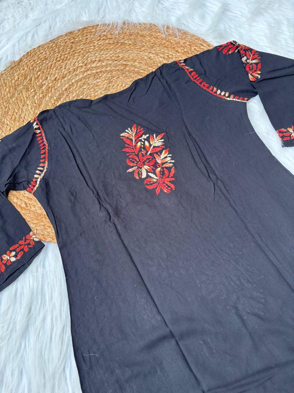 Shefrin Soft Rayon Lucknowi Handwork Chikankari Kurti - Brown Colour