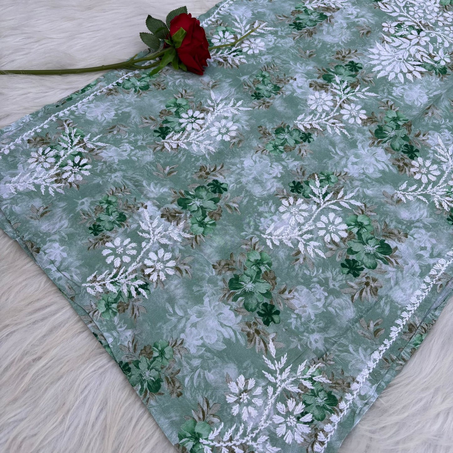 Fawziya Pure Mulmul Chikankari  Handwork Kurti - Dark Green Colour