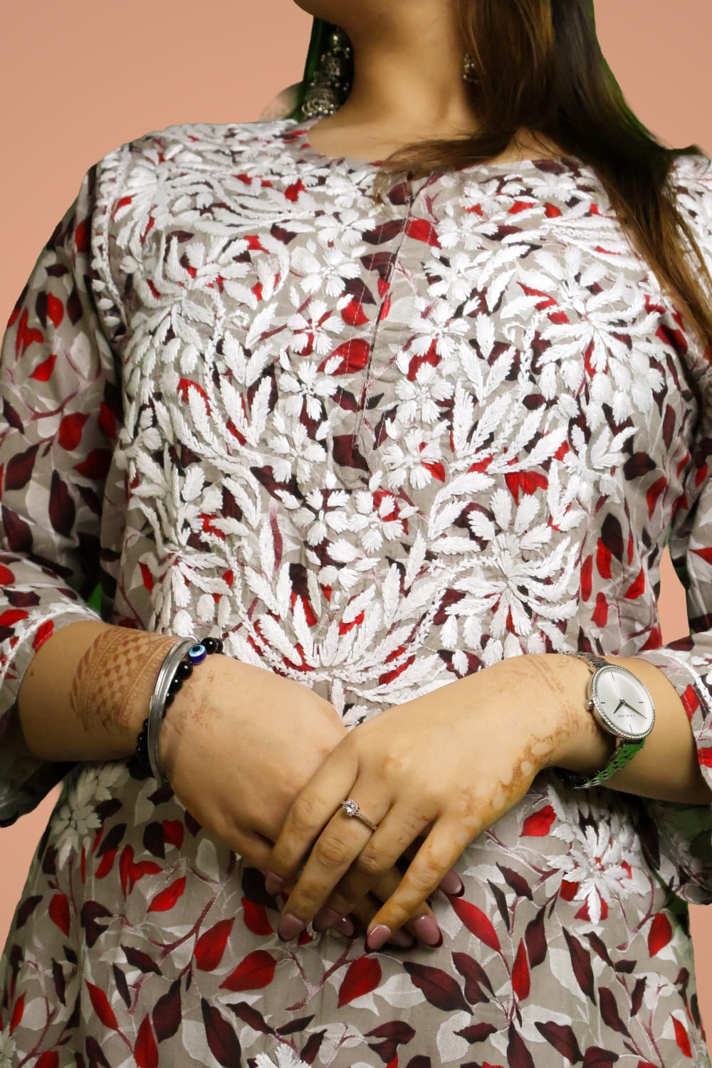 Emaya Pure Mulmul Chikankari Handwork Kurti - Cream Colour