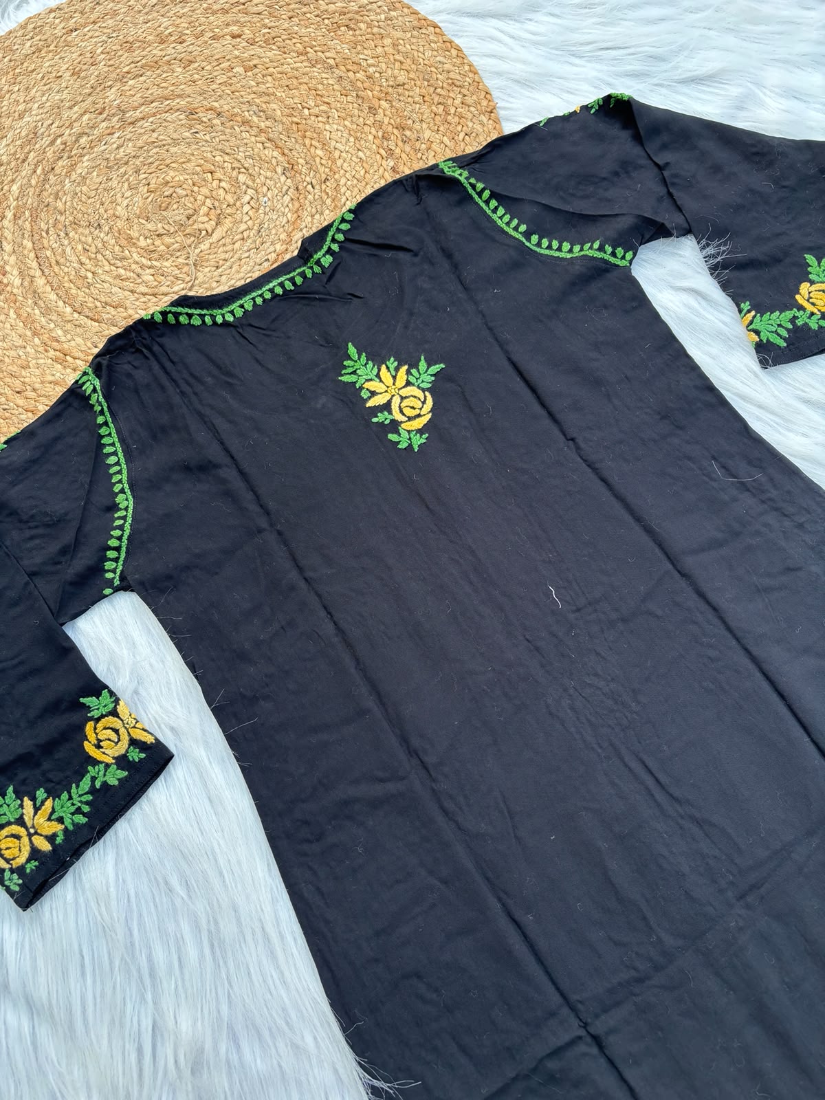 Sabah Rayon Handwork Chikankari Kurti Set - Yellow Colour