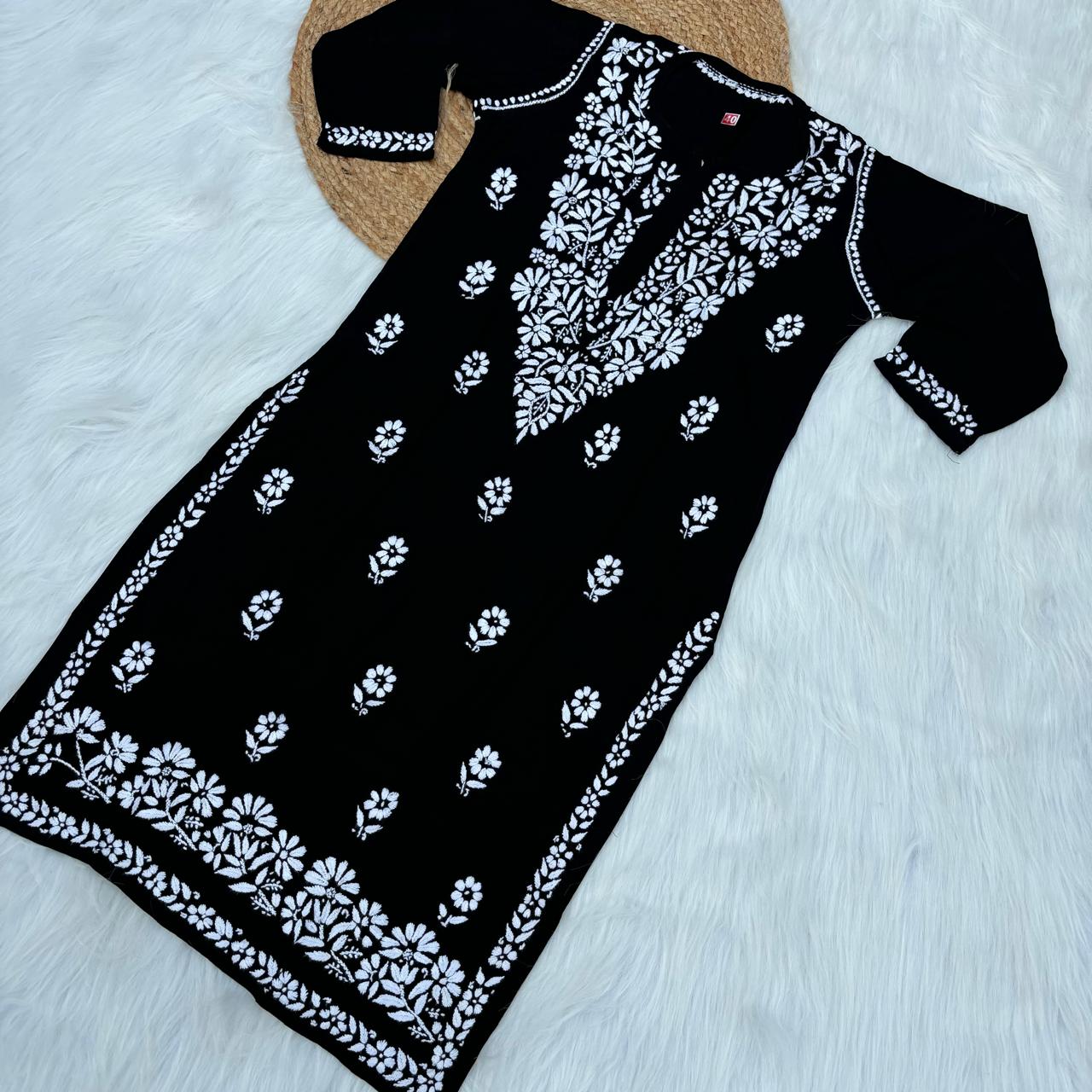 Avneet Kaur Inspired Modal Chikankari Kurti - Black  colour