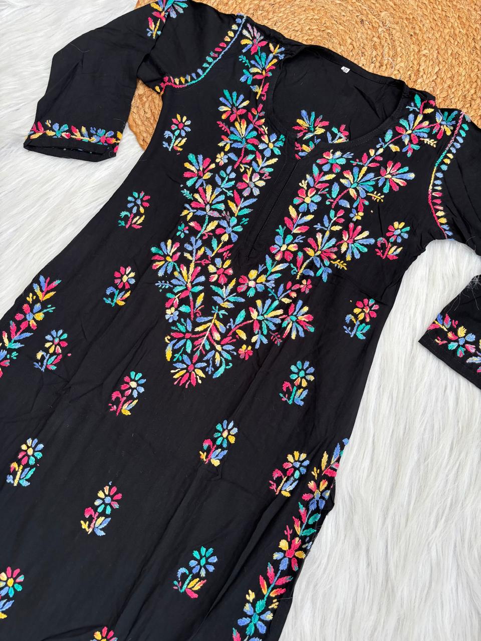 Maysa Soft Rayon Handwork Chikankari Kurti - Multi Blue Colour
