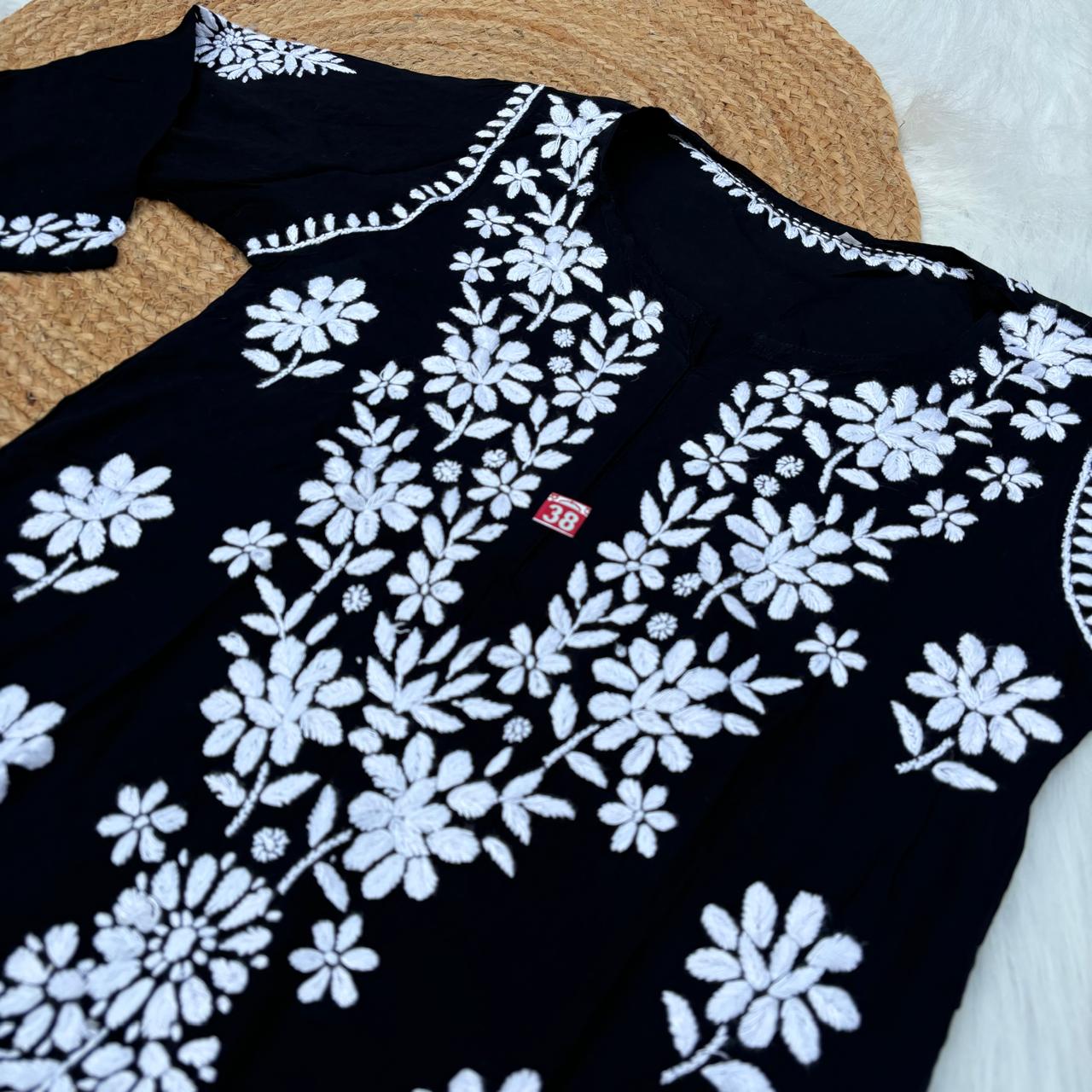 Avneet Kaur Inspired Modal Chikankari Kurti - Black colour