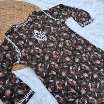 Sana Pure Mulmul Chikankari Handwork Kurti - Dark Green Colour