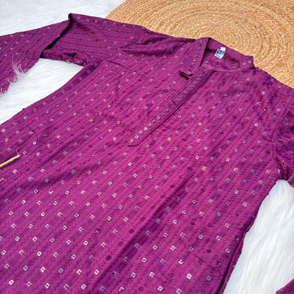 Ayaan Mens Cotton Chikankari Kurta - Wine  colour