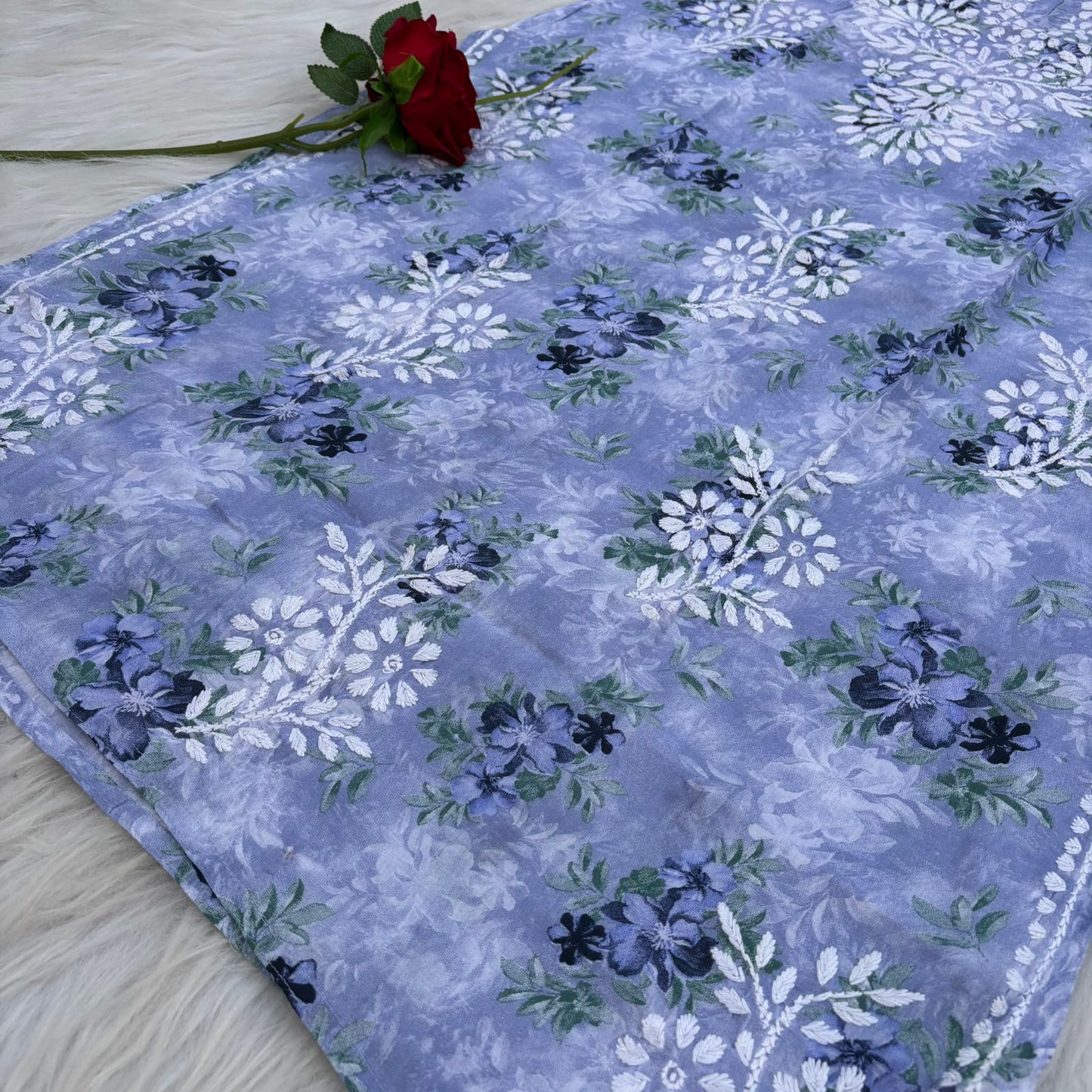 Fawziya Pure Mulmul Chikankari  Handwork Kurti - Blue Colour