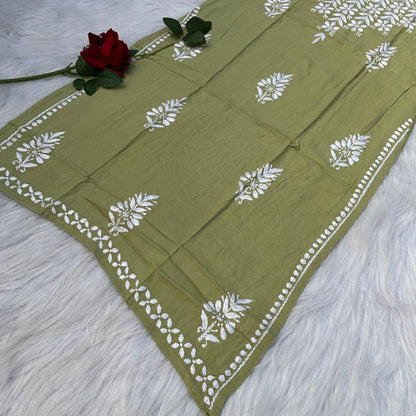 Safa Rayon Chikankari Noodle Strap Short Kurti - Pista colour (Length - 38")