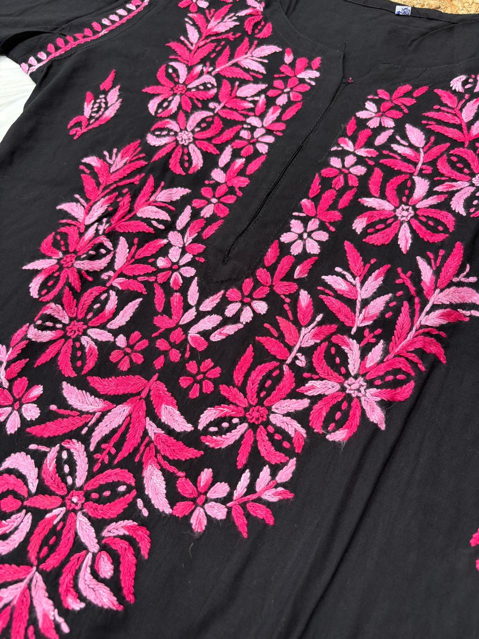 Shefrin Soft Rayon Lucknowi Handwork Chikankari Kurti - Pink Colour