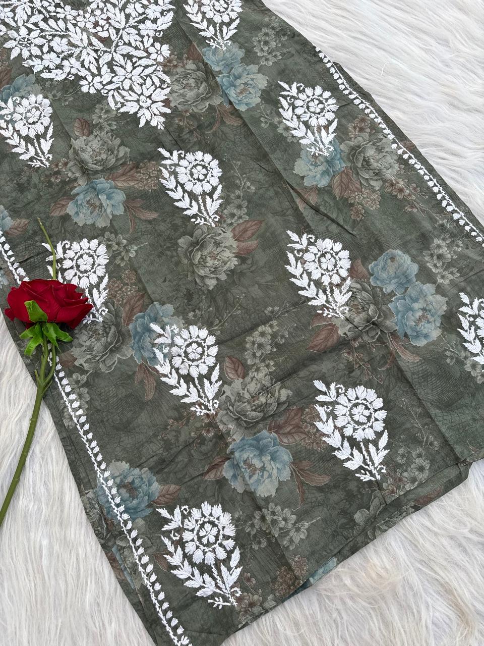 Zaina Pure Mulmul Chikankari Handwork Kurti - Dark Green Colour