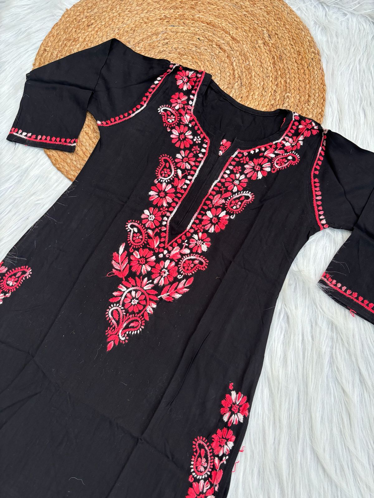 Ghada Soft Rayon Lucknowi Handwork Chikankari Kurti - gazri Colour