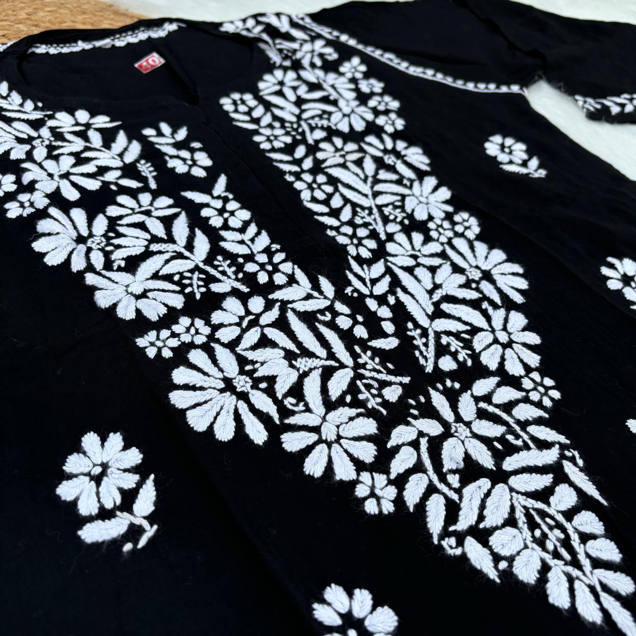 Avneet Kaur Inspired Modal Chikankari Kurti - Black  colour