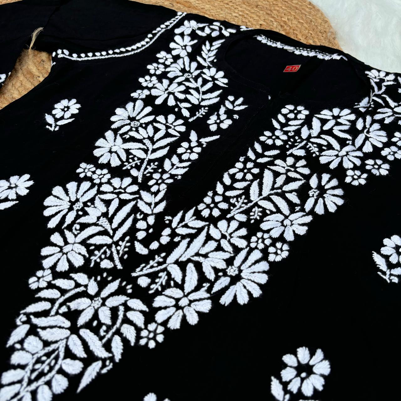 Avneet Kaur Inspired Modal Chikankari Kurti - Black  colour