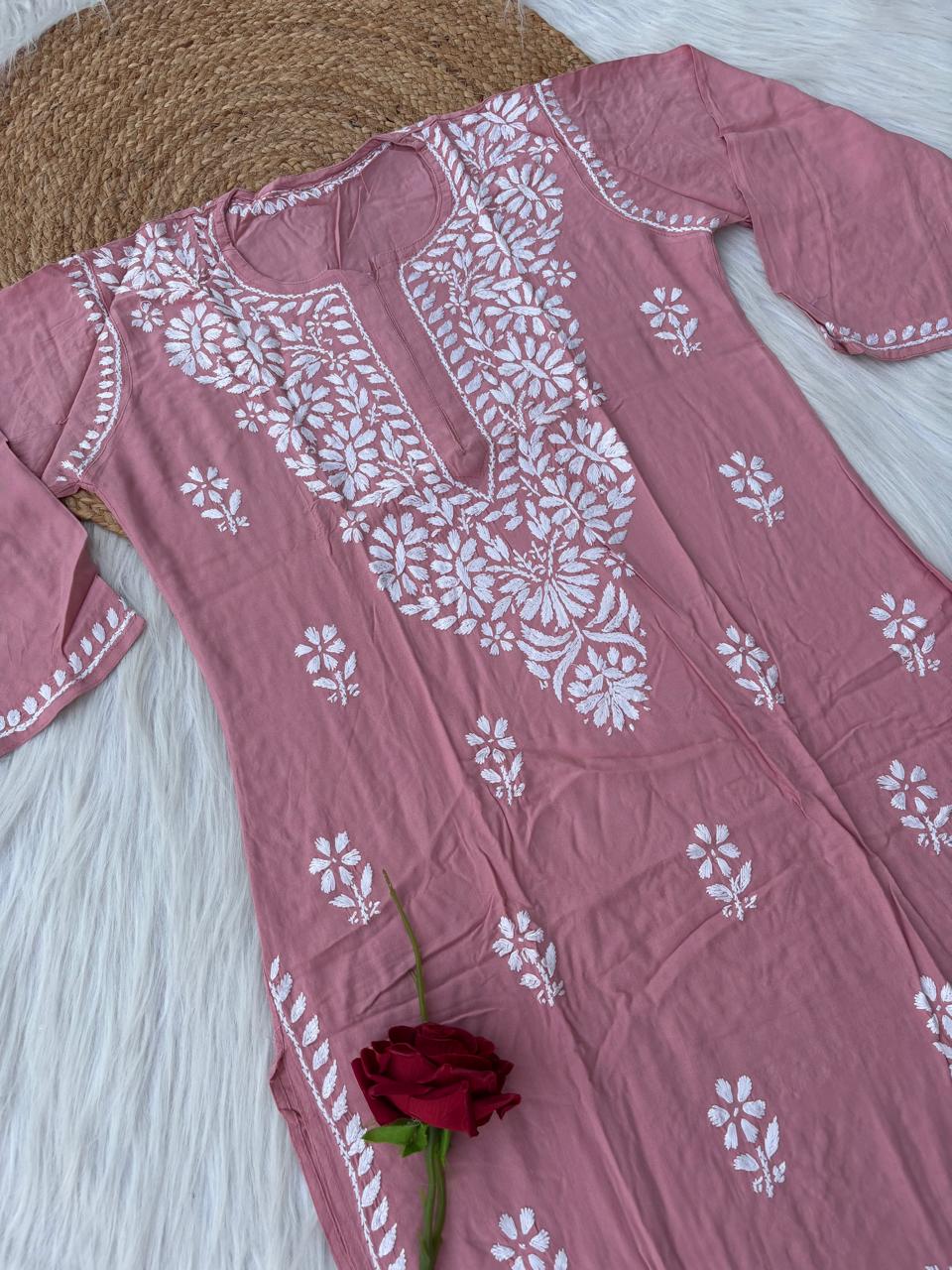 Hiba Soft Rayon Handwork Chikankari Kurti - Peach Colour