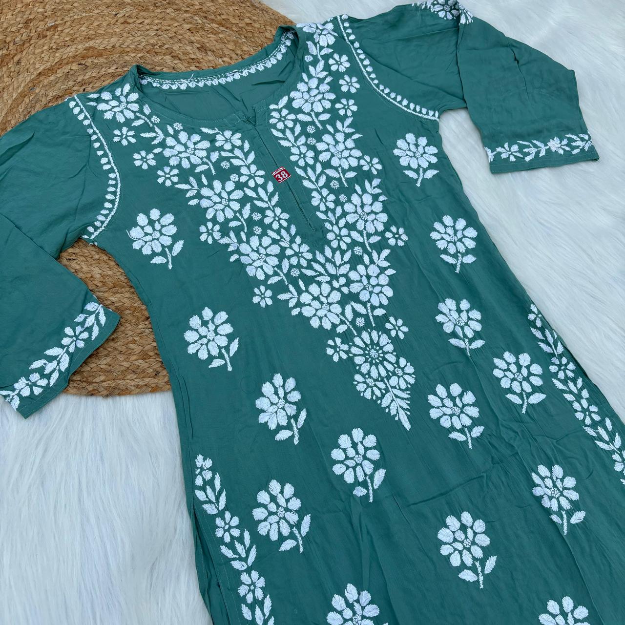 Avneet Kaur Inspired Modal Chikankari Kurti - Pista colour