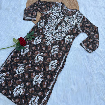 Sana Pure Mulmul Chikankari Handwork Kurti - Dark Green Colour